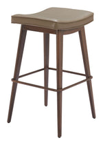 Brown bar stool with a cushioned seat on a white background
