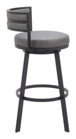 Modern Swivel Barstool – Gray Faux Leather Upholstery with Steel Base, 38.2
