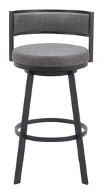 Gray Swivel Barstool – Faux Leather Upholstery, Steel Frame for Bar or Dining Area
