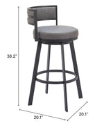 Swivel Counter Barstool – Faux Leather Gray Seat with Powder-Coated Steel Support
