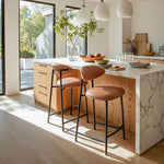 Brown Faux Leather Counter Stool Pair With Steel Frame