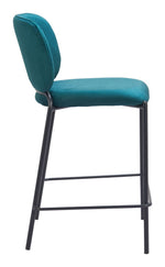 Ergonomic Padded Counter Chairs in Green Velvet Upholstery