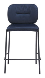 Sleek Black Frame Counter Stools with Plush Blue Seat