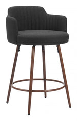 Modern Black Fabric Swivel Counter Stool Set of 2 for Kitchen or Bar