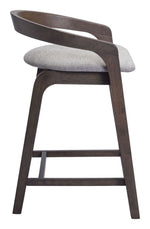 Espresso Wood Frame Counter Stools in Soft Gray Fabric