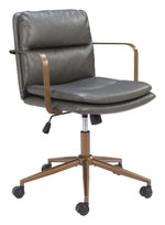 Zuo Modern Gray Office Chair – Adjustable Faux Leather Swivel Seating with Bronze Base