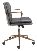 Birao Office Chair in Gray – Faux Leather Upholstery & Bronze Steel Frame by Zuo Modern