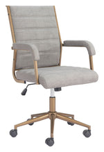Gray Office Chair – Adjustable Faux Leather Swivel Seating with Bronze Base