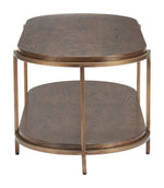 Oval Fir Wood Coffee Table With Brass Steel Frame in Brown Finish