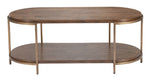 Designer Oval Coffee Table in Fir Wood and Brass-Tone Steel