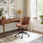 Modern Brown Office Chair – Swivel Faux Leather Design