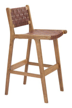 Brown Leather Barstool with Rubberwood Frame – 40.9” Tall