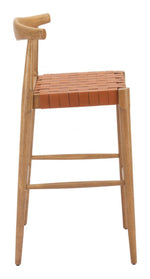 Tan Leather Bar Height Chair With Brown Wood Legs by Zuo Modern