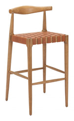 Tan Leather Kitchen Bar Chair, Ergonomic Footrest