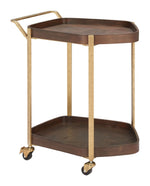 Stela Rolling Bar Cart – Gold Steel Frame with Walnut Veneer Shelves
