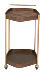 Zuo Modern Stela Bar Cart – Walnut Veneer & Gold Frame Rolling Storage Cart