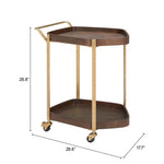 Modern Rolling Bar Cart – Steel Frame & Walnut MDF Shelves by Zuo Modern