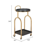 Zuo Modern Zukei Bar Cart – Oak Wood Shelves & Gold Frame Rolling Cart