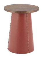 Brown Faux Leather Round Side Table – 22.6