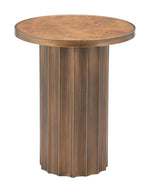 Brown Burl Veneer Round Side Table with Steel Base