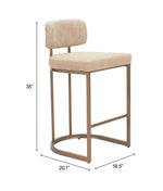 Modern Beige Counter Stool – Set of 2, Faux Leather with Bronze Legs