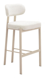 White bar stool with cushioned seat and backrest