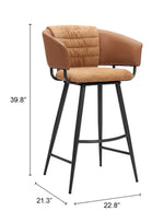 Brown bar stool with dimensions