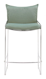 Modern Green Poly Linen Counter Stool With Chrome Frame