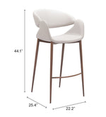 White bar stool with dimensions on a white background