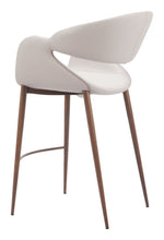 Designer Counter Height Stool – Walnut Finish & Beige Upholstery