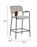 Mid-Century Inspired Counter Stool – Gray Upholstery & Armrests
