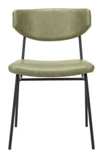 Contemporary Dining Chair Set in Green – Faux Leather and Steel