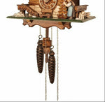 Handcrafted chalet cuckoo clock – shingled roof, bell tower, and green shuttered windows