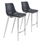 Zuo Modern black faux leather counter stools set of 2 – stainless steel legs for kitchen island seating