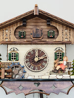 Desktop Chalet Cuckoo Clock 10 Inch With Moving Girl On Rocking Horse, 12 Melodies, Compact Decorative Design By River City Clocks