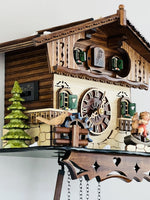 Chalet Style Cuckoo Clock 10 Inch With Girl On Rocking Horse, Waterwheel, Hourly Cuckoo, And Melody Options By River City Clocks