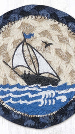 Coastal white sailboat coaster ocean theme table protector