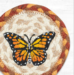 Rustic Nature Coaster – Hand-Printed Monarch on Natural Braided Jute