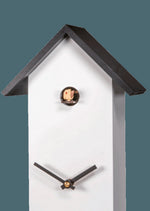 Modern White Quartz Bird House Clock – 8 in – Indoor Decorative Cuckoo – River City Clocks