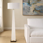 Modern white lamp with black and brass base