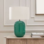 Ceramic Table Lamp – Hollis Teal With Brass Accents – 28.25