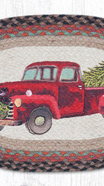 Hand-Stenciled Christmas Truck Oval Placemat 13x19 Rustic Lodge Table Setting