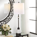 White marble and black iron lighting