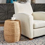 Boho Accent Stool – Braided Straw Footrest for Casual Spaces
