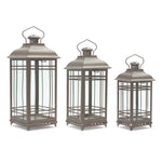 Brown Metal and Glass Lanterns Trio 14, 17, 20 Inch Height Indoor Outdoor Decor By Melrose