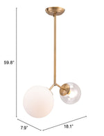 Zuo Modern Constance Brass Ceiling Light with Frosted Glass Shades