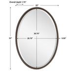 Oval Mirror – Bronze Metal Decor for Living Room or Hallway