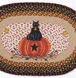 Handcrafted Halloween Jute Rug – Earth Rugs 20x30 Black Cat Oval Patch