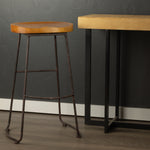 Decorative Industrial Stool 30.5 Inch Height Natural Wood Seat By Melrose