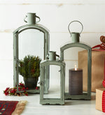 Decorative Trio Lanterns 21 Inch Height Blue Metal with Curved Tops By Melrose